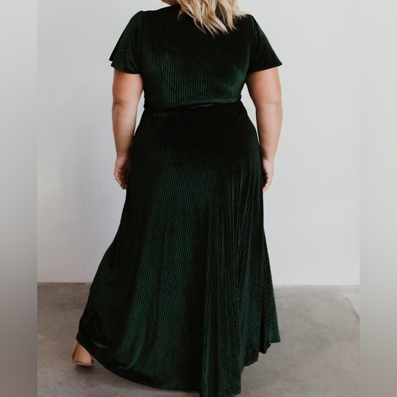 (Green/emerald) Andy Ribbed Velvet Wrap Dress - Picture 8 of 16